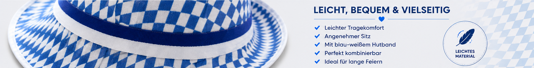 Detailaufnahme des blau-wei&szlig;en Rautenmusters und Hutbands